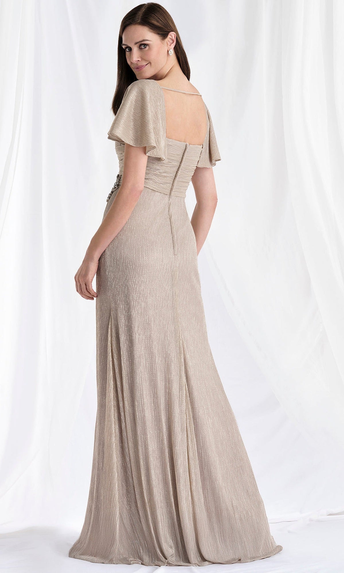 MGNY By Mori Lee 73178 - Flutter Sleeve Metallic A-Line Gown