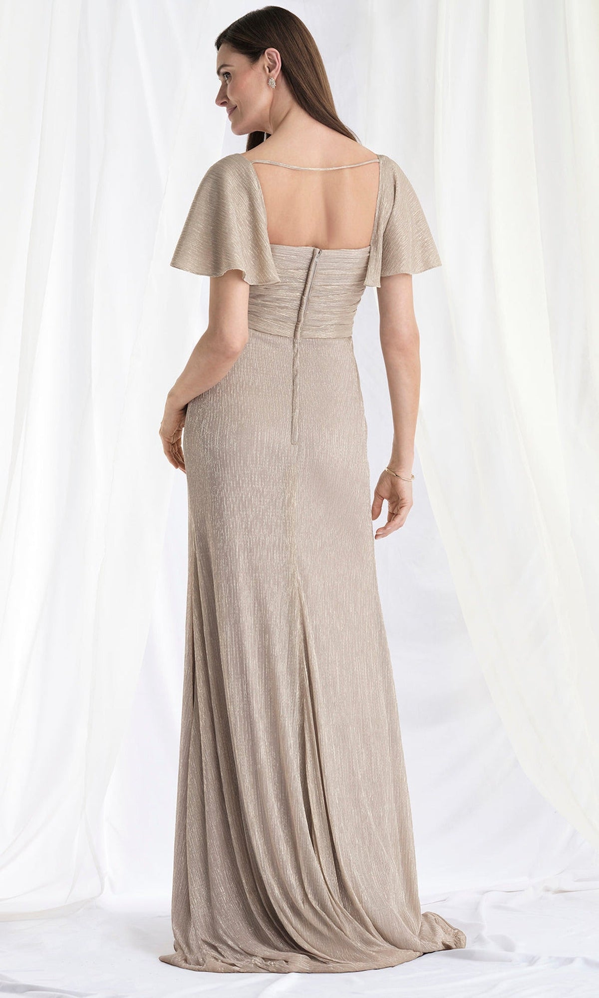 MGNY By Mori Lee 73178 - Flutter Sleeve Metallic A-Line Gown