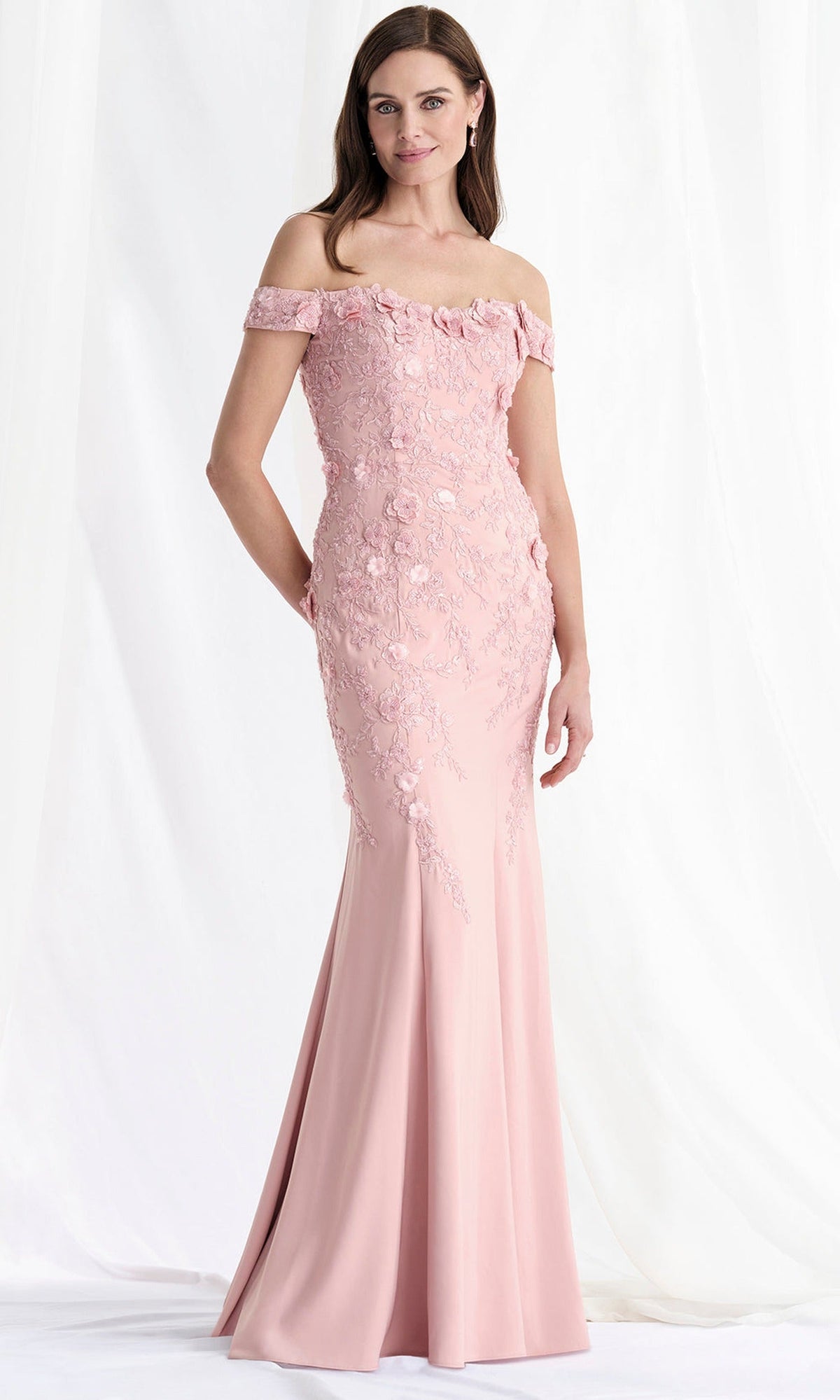 MGNY By Mori Lee 73184 - Off Shoulder Floral Embroidered Crepe Gown