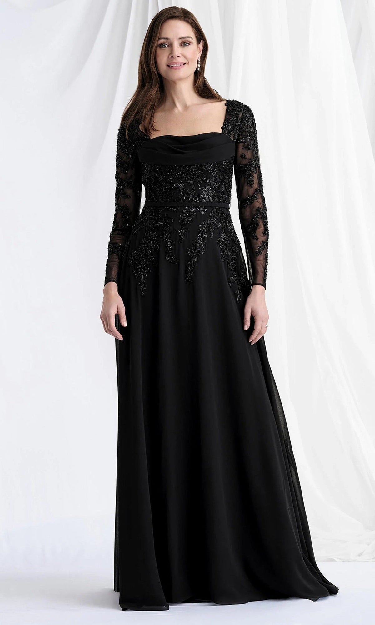 MGNY By Mori Lee 73185 - Beaded Applique Long Sleeve Formal Gown