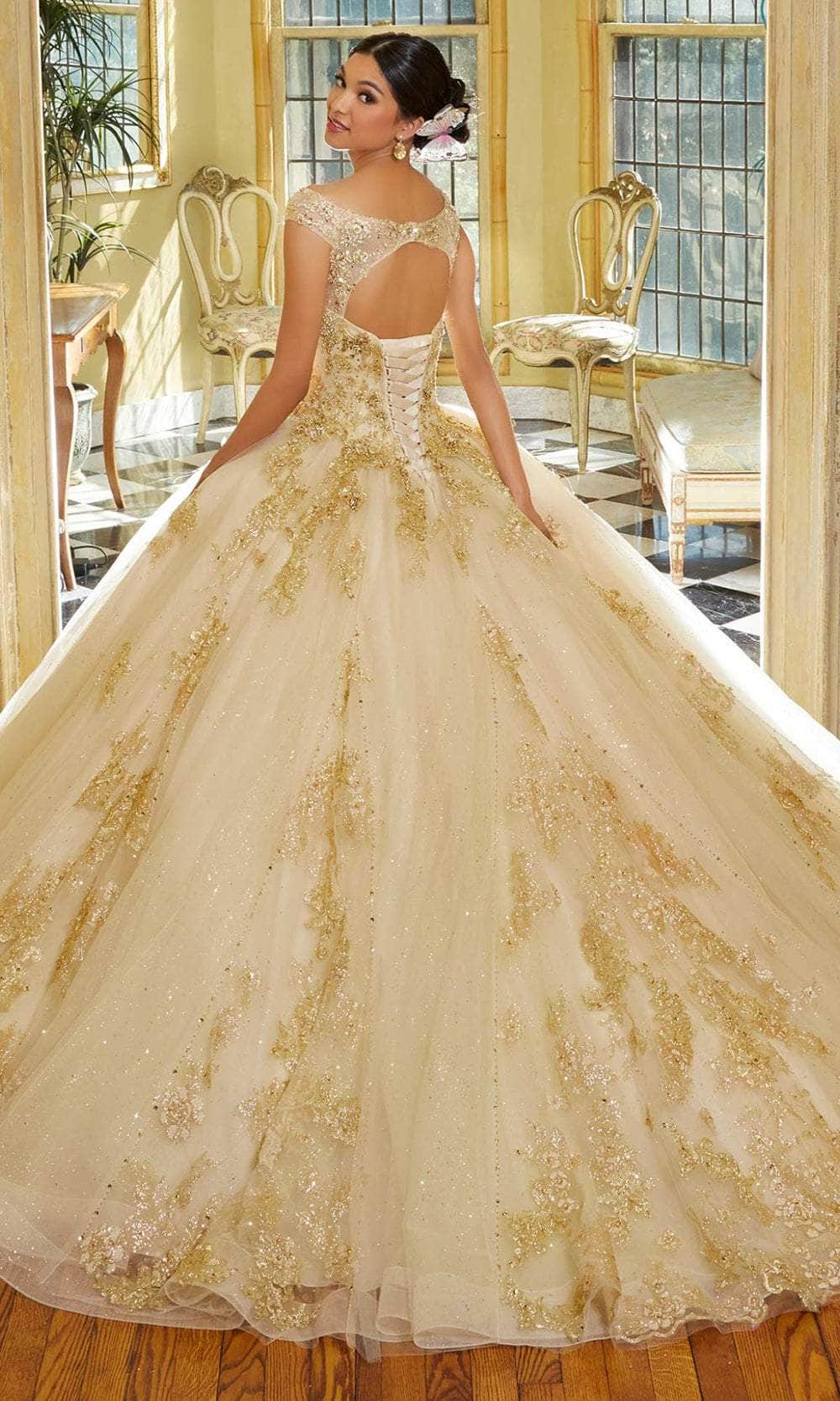 Mori Lee 34064 - Off Shoulder Neck Quinceanera Ballgown - detail view
