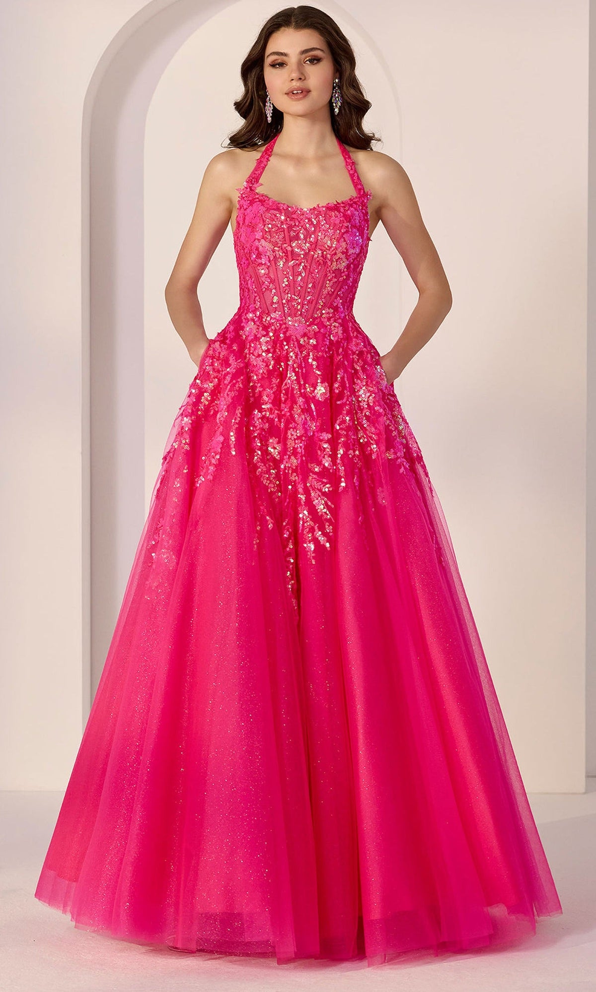 Mori Lee 49223 - Halter Strap Sequin Embroidered Gown