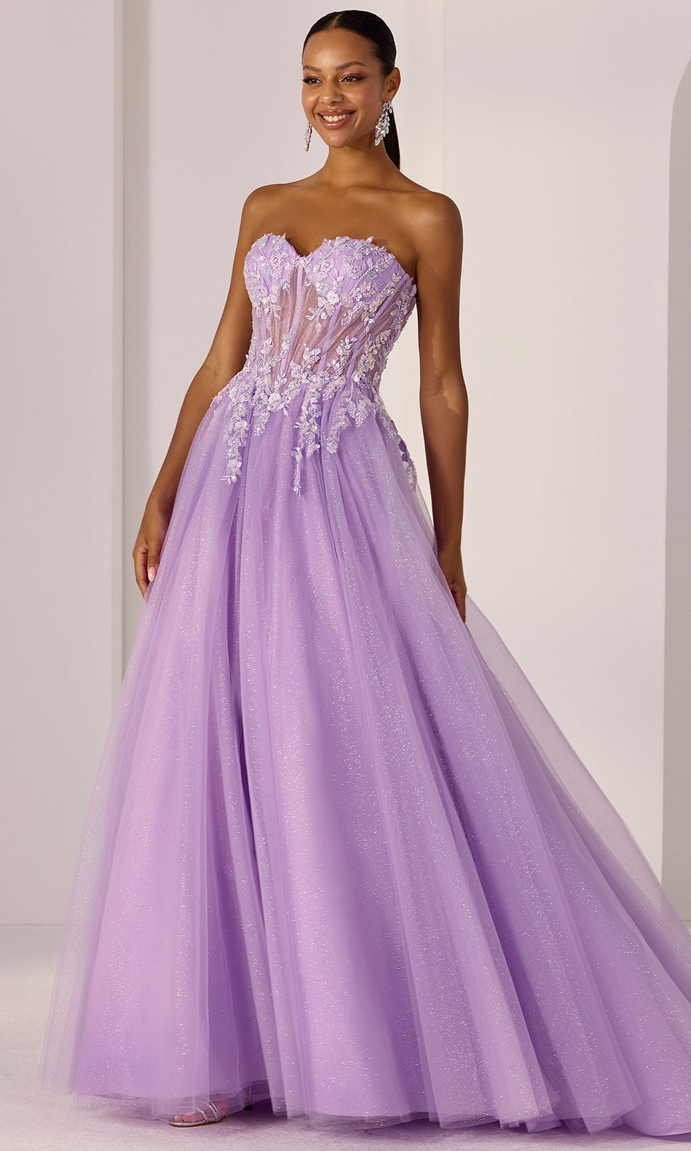 Mori Lee 49225 - Lace Applique Sweetheart Tulle Prom Gown - Silhouette Dresses