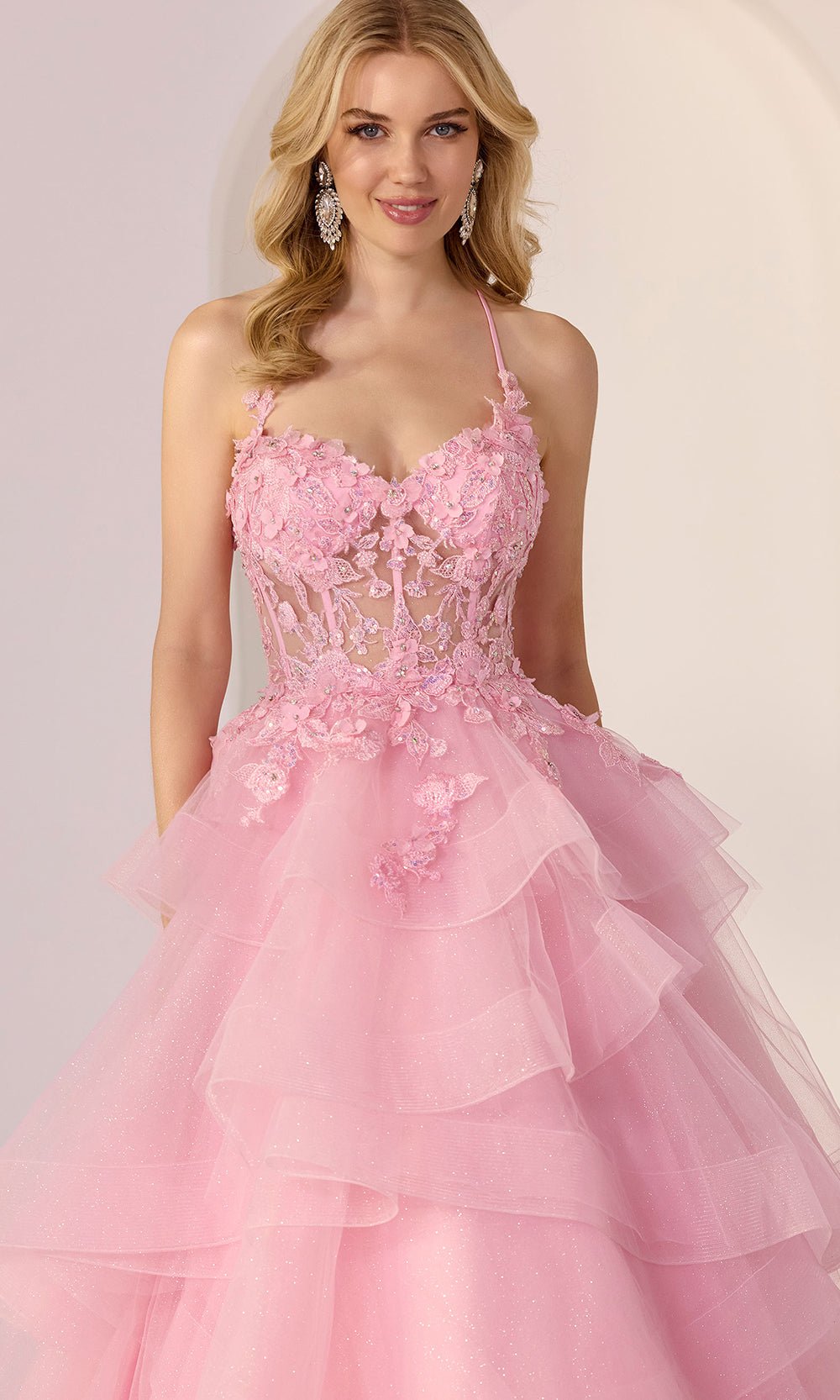 Mori Lee 49279 - Floral Applique Ruffle Tulle Ballgown - Silhouette Dresses
