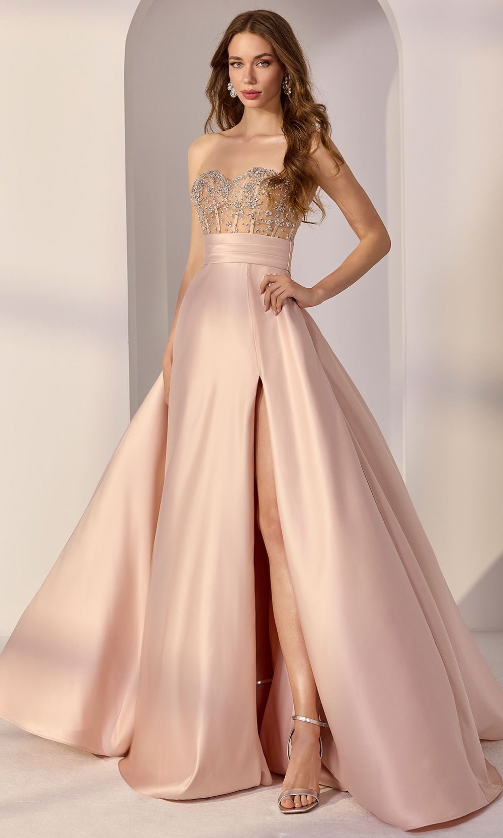 Mori Lee 49302 - Crystal Embellished Sweetheart Satin Ballgown - Silhouette Dresses