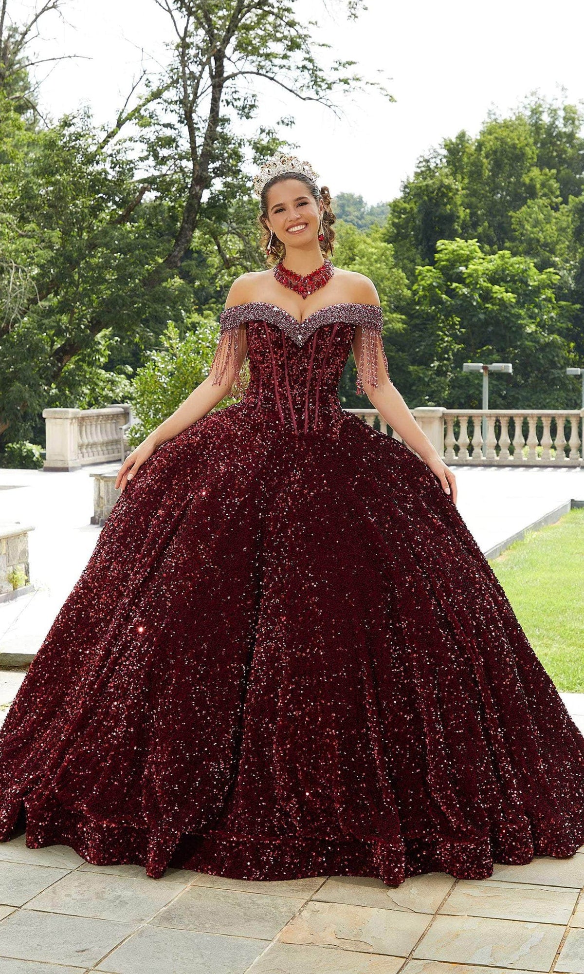 Mori Lee 60177 - Beaded Velvet Quinceanera Ballgown - view 4