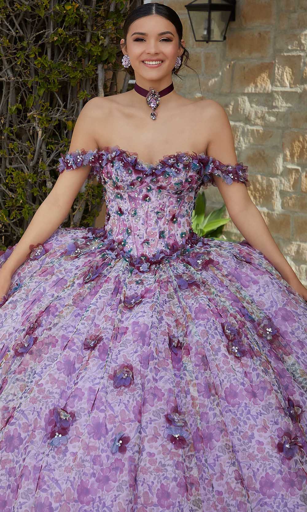 Mori Lee 60182 - 3D Floral Applique Embellished Strapless Ballgown - detail view