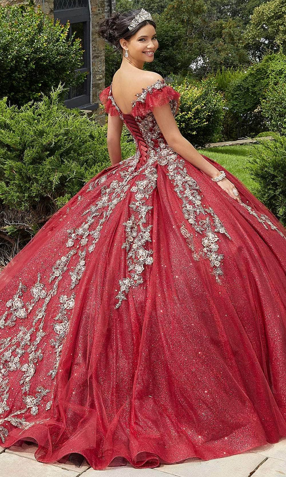Mori Lee 89342 - Appliqued V-Neck Quinceañera Dress - back view