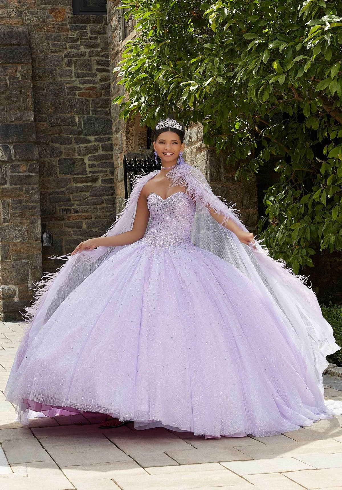 Mori Lee 89348 - Feathered Cape Ballgown