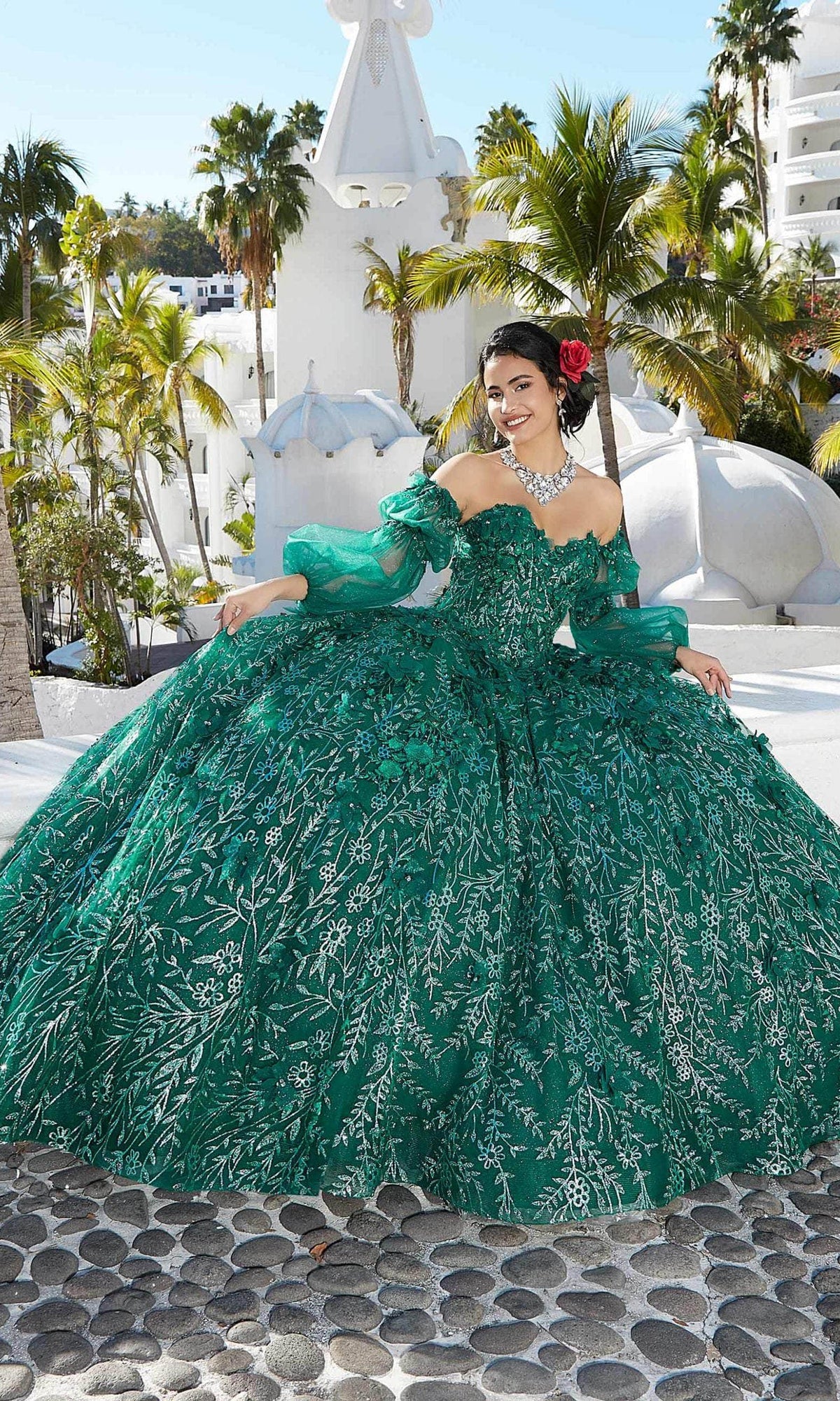 Mori Lee 89353 - 3D Floral Glittery Ballgown - back view