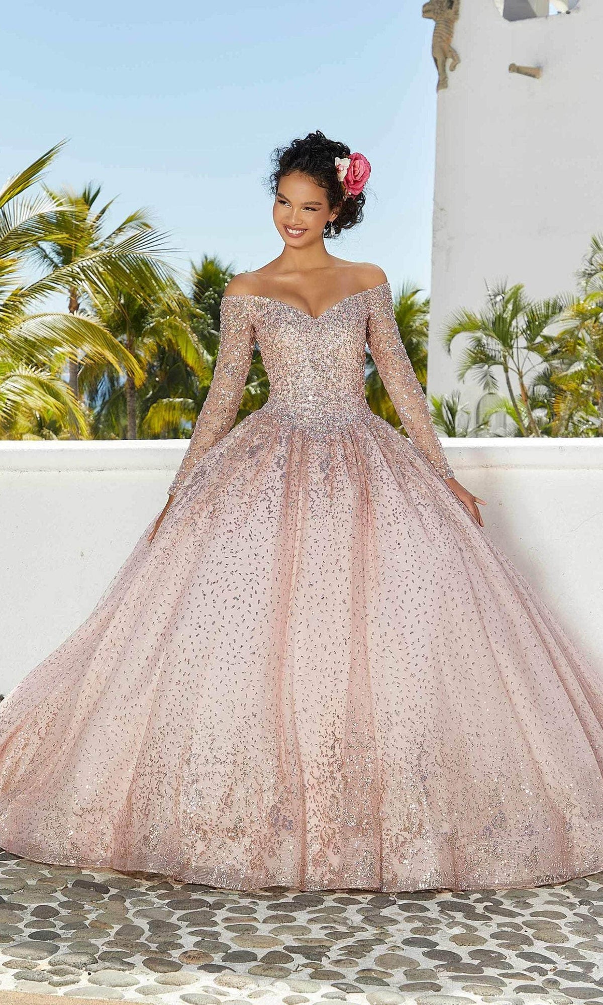 Mori Lee 89355 - Beaded Long Sleeves Quinceñera Dress - view 5