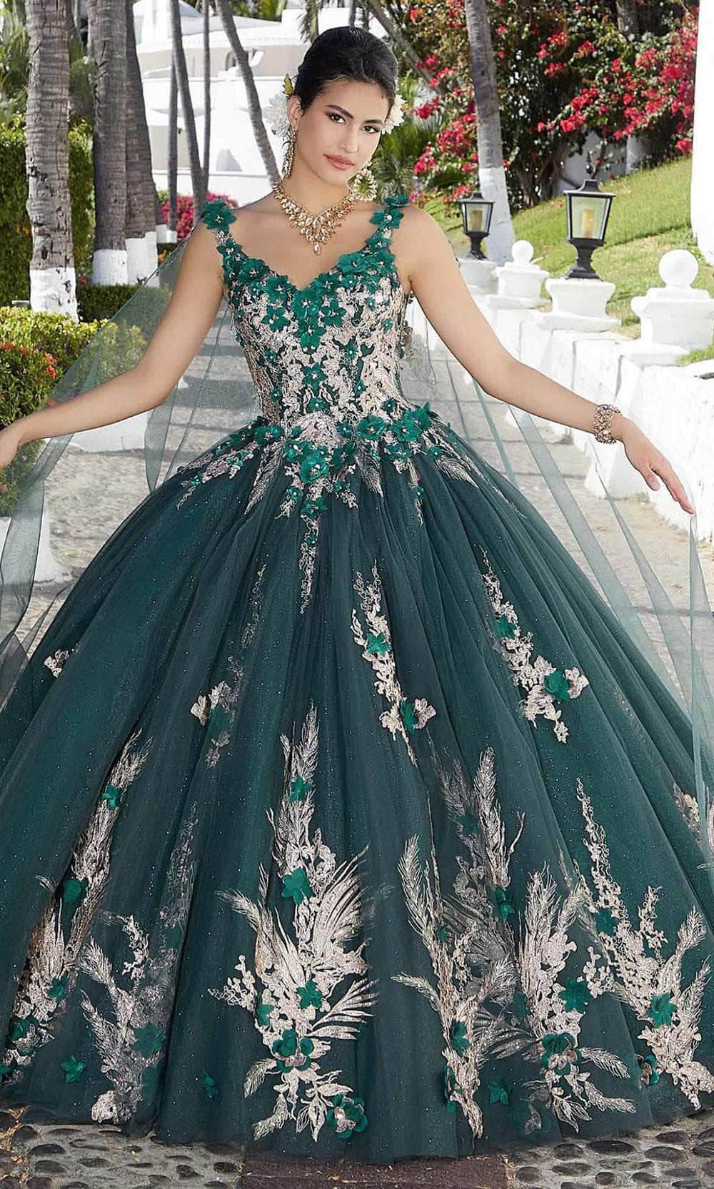 Mori Lee 89362 - Floral Appliqued Quinceañera Dress - detail view