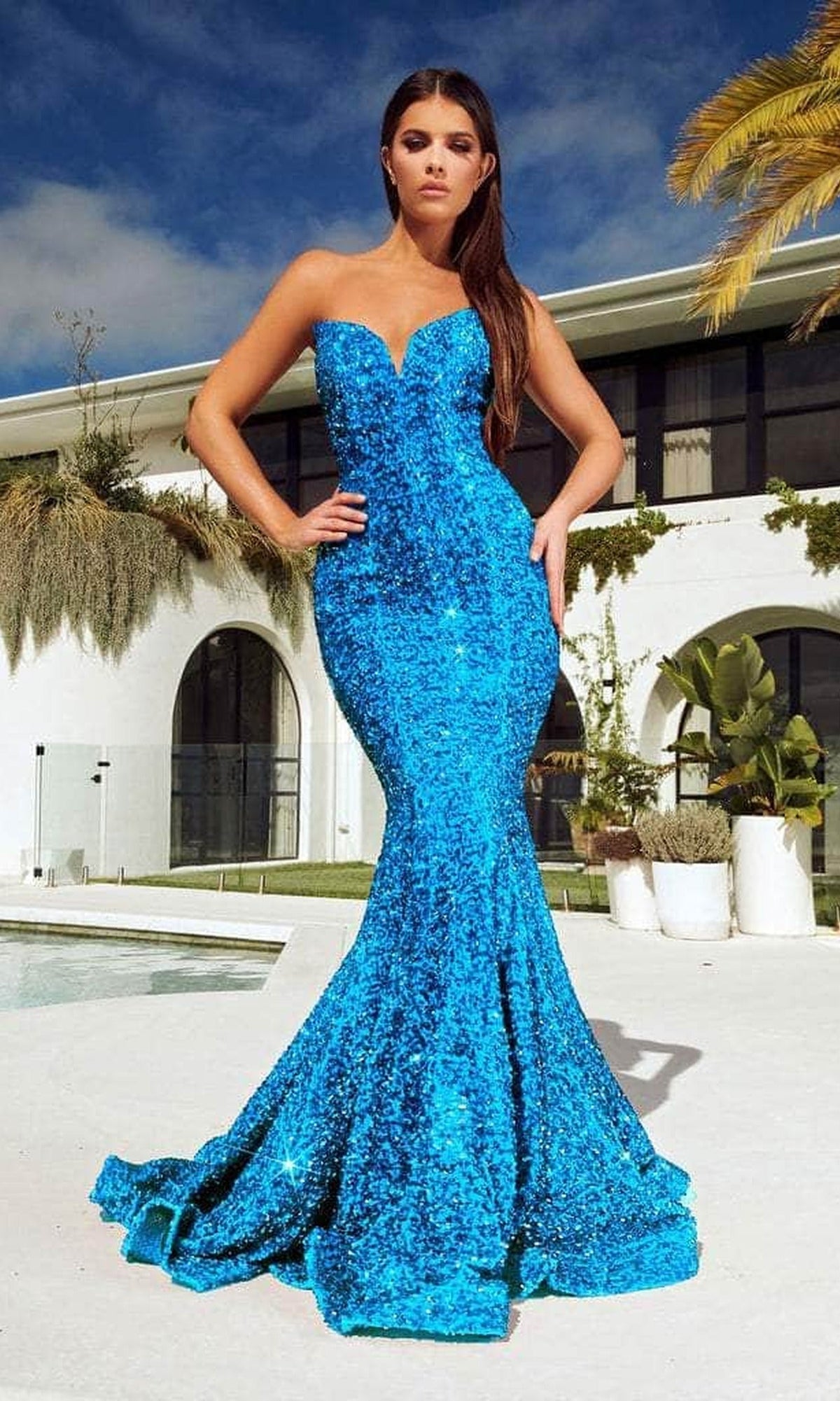 Portia and Scarlett - PS21208 Strapless V-Neck Sequin Gown