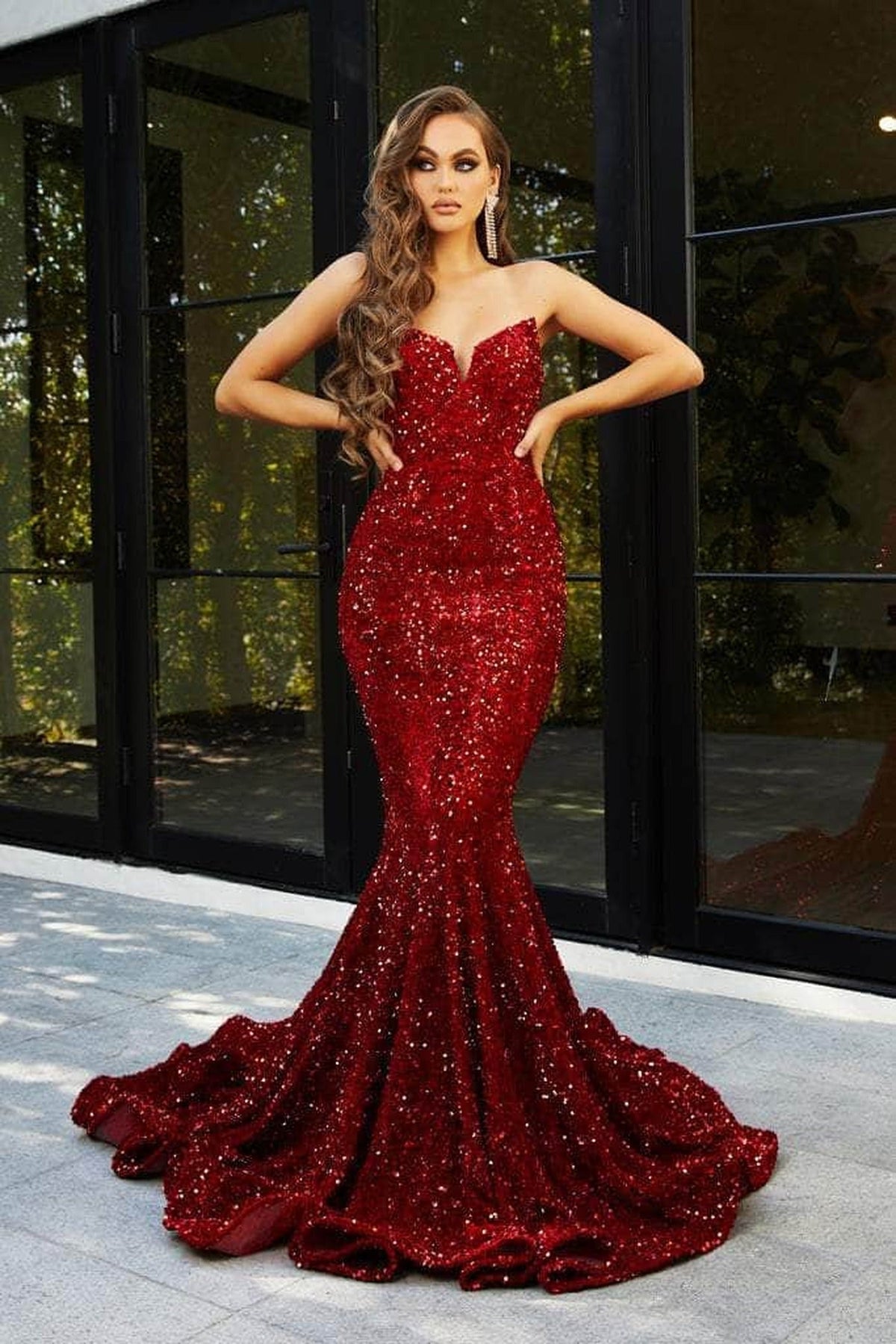 Portia and Scarlett - PS21208 Strapless V-Neck Sequin Gown