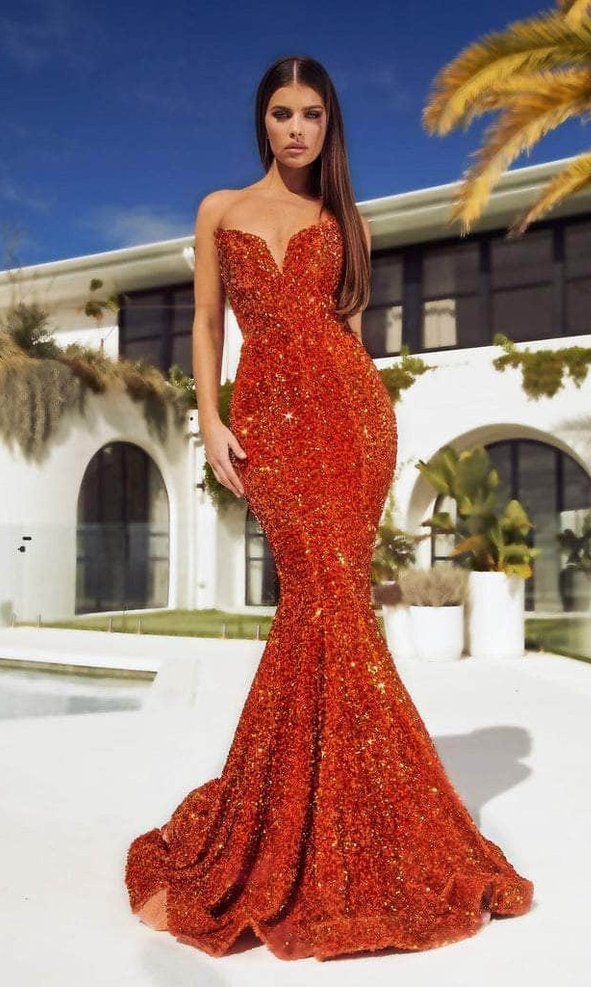 Portia and Scarlett - PS21208 Strapless V-Neck Sequin Gown