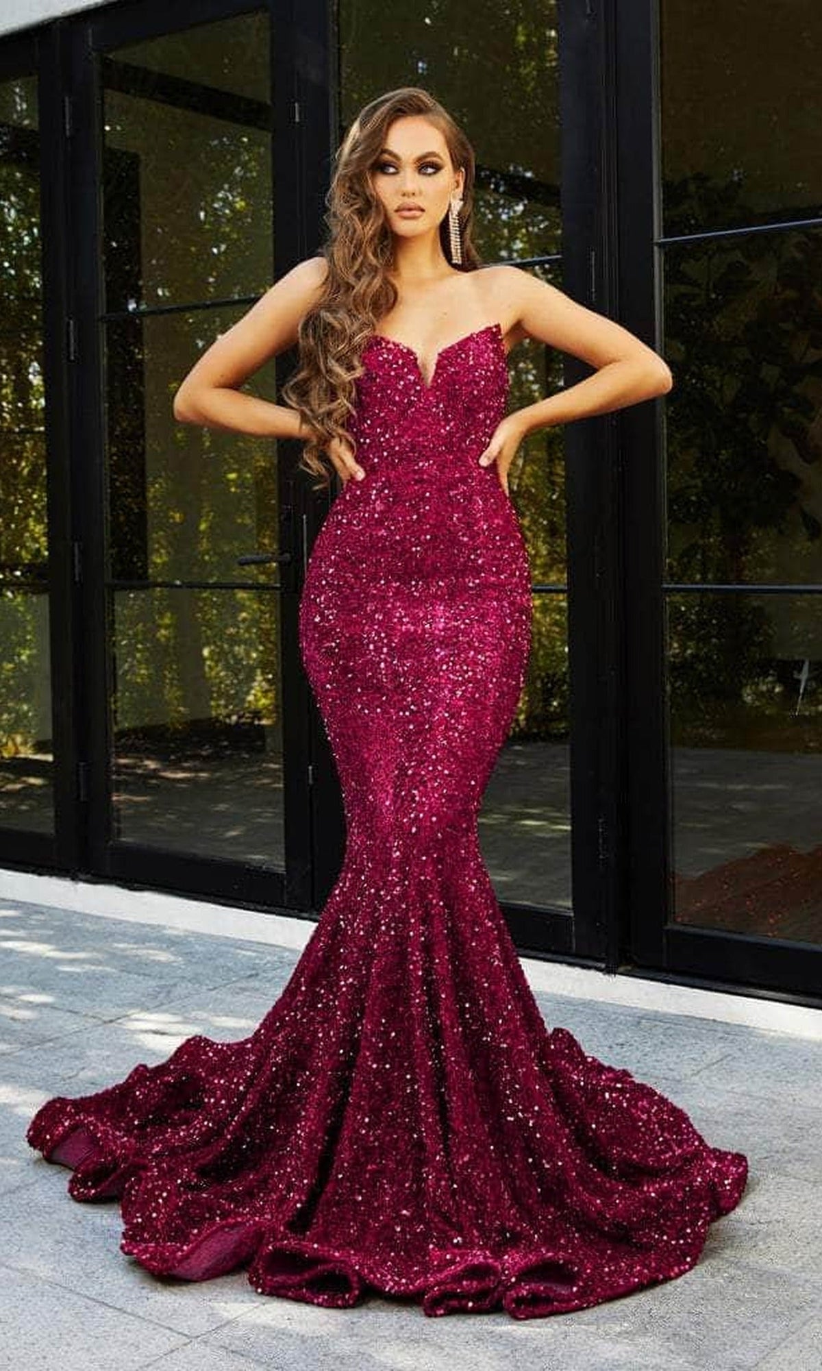 Portia and Scarlett - PS21208 Strapless V-Neck Sequin Gown