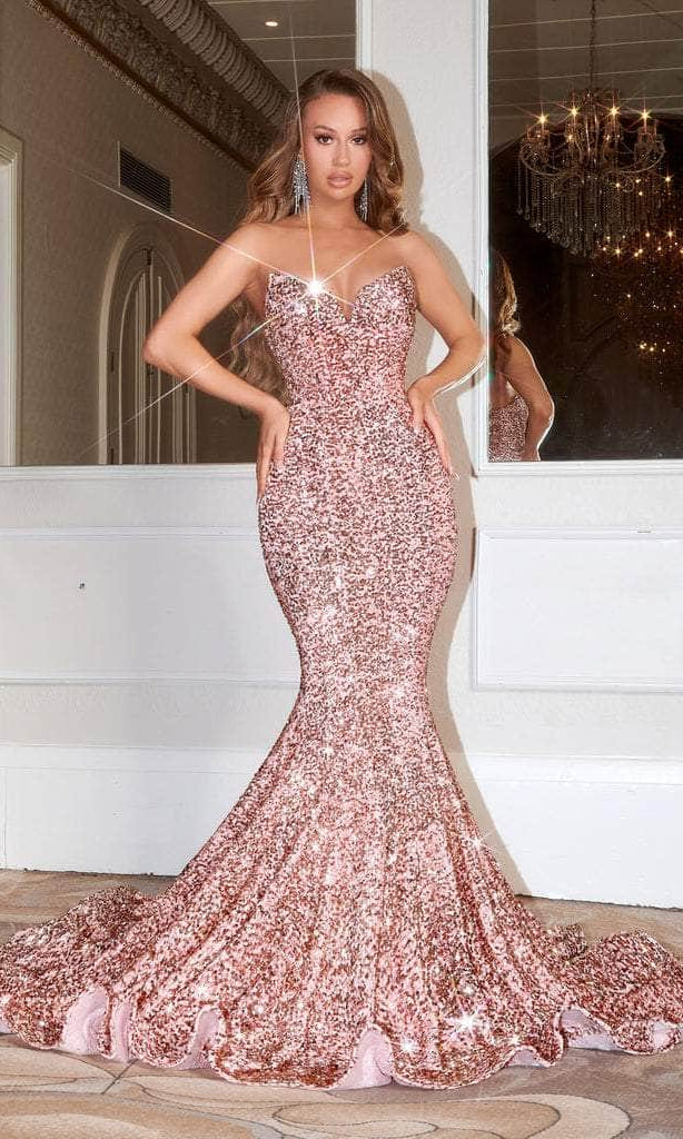 Portia and Scarlett - PS21208 Strapless V-Neck Sequin Gown - detail view