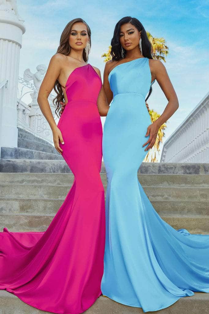 Portia and Scarlett - PS22358 Asymmetric Neck Trumpet Gown With Train - detail view