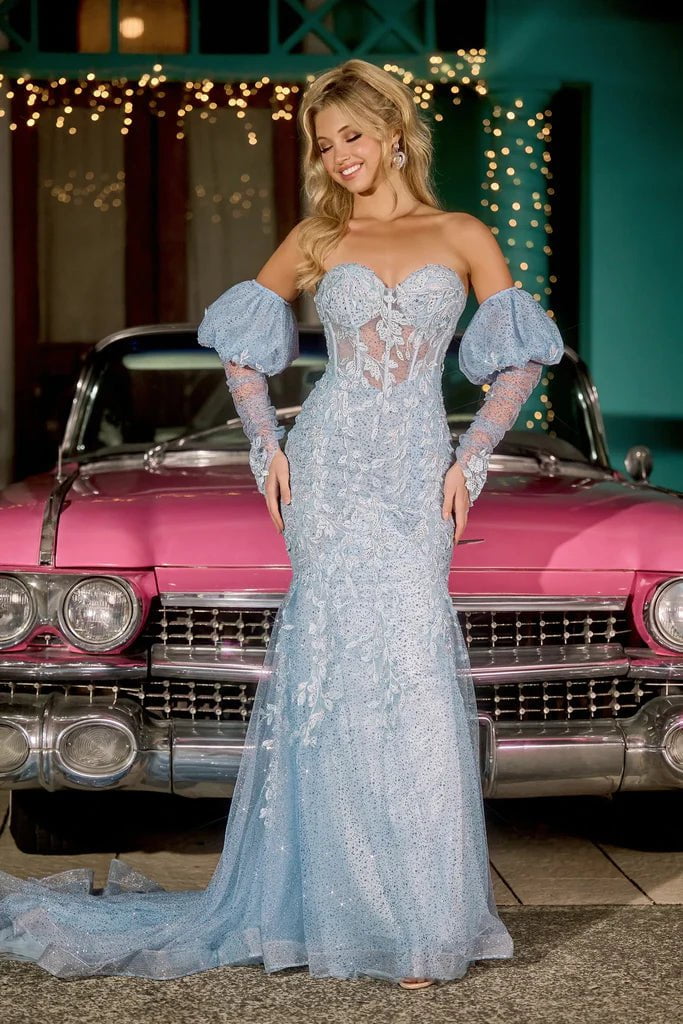 Portia and Scarlett PS24144 - Lace Appliqued Mermaid Prom Gown - Silhouette Dresses