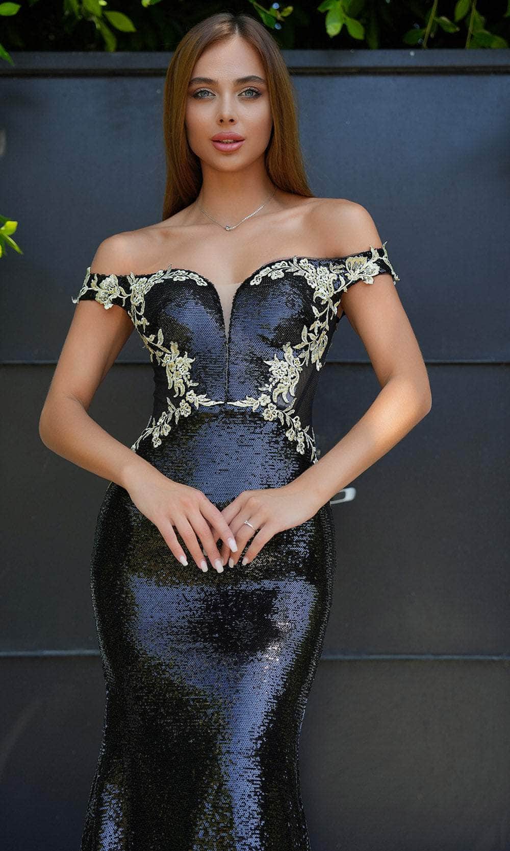 Portia and Scarlett PS24521 - Plunging Sweetheart Sequin Prom Gown - back view