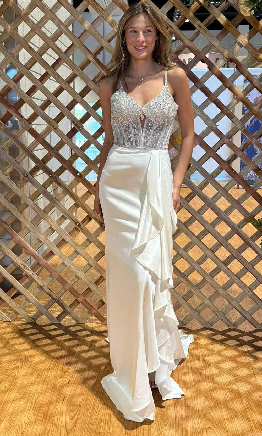 Portia and Scarlett PS25246 - Ruffle Draped Deep V-Neck Prom Gown - designer prom dress at Silhouette Dresses
