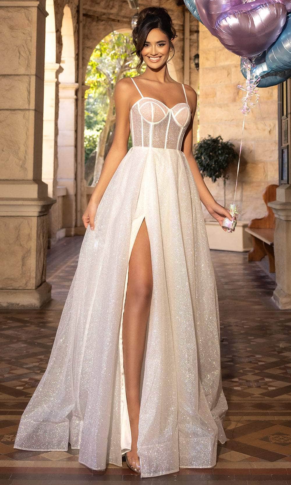 Portia and Scarlett PS25312 - Sleeveless See-Through Corset Prom Gown - Silhouette Dresses