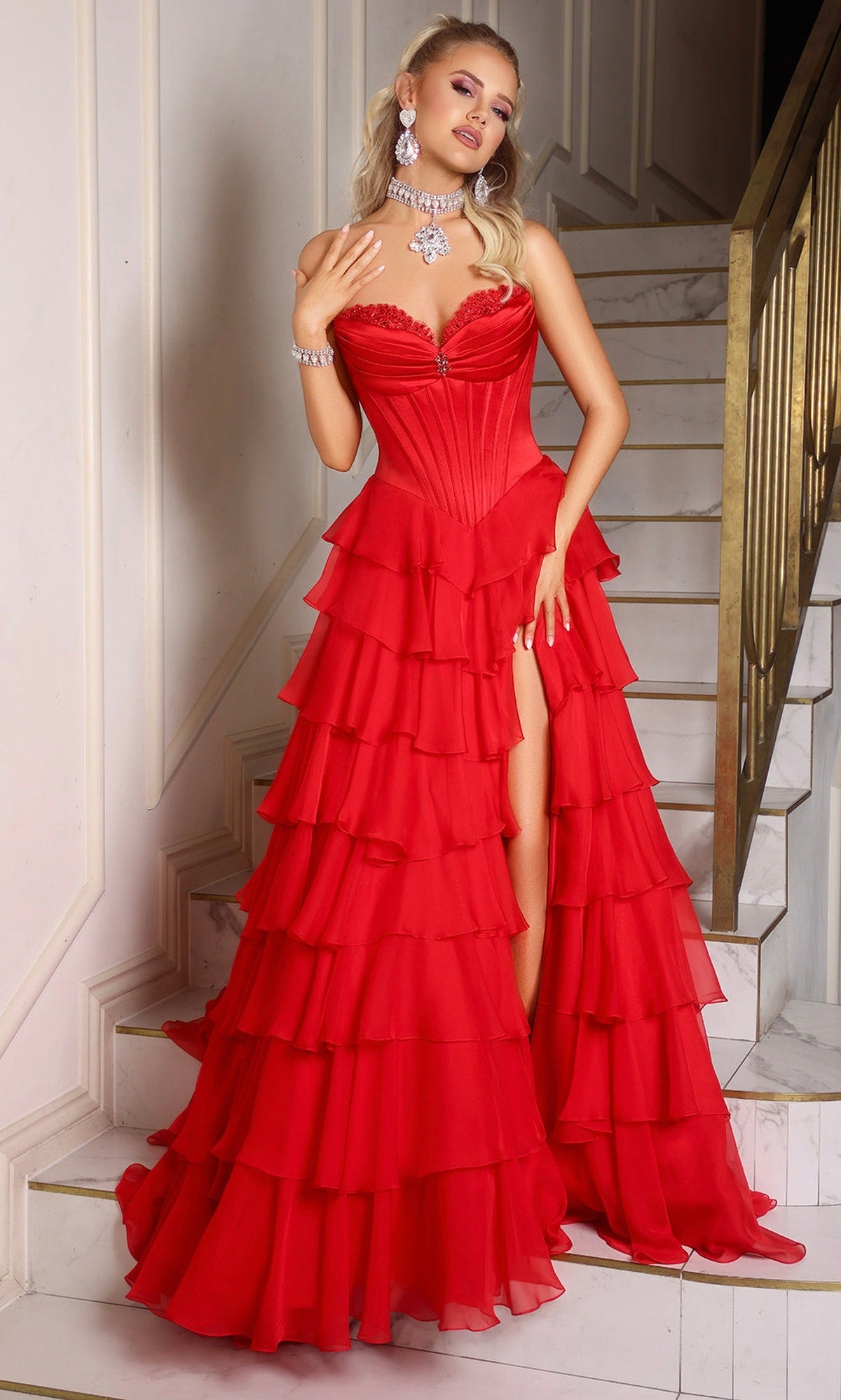 Portia and Scarlett PS25963 - Lace Sweetheart Tiered Gown