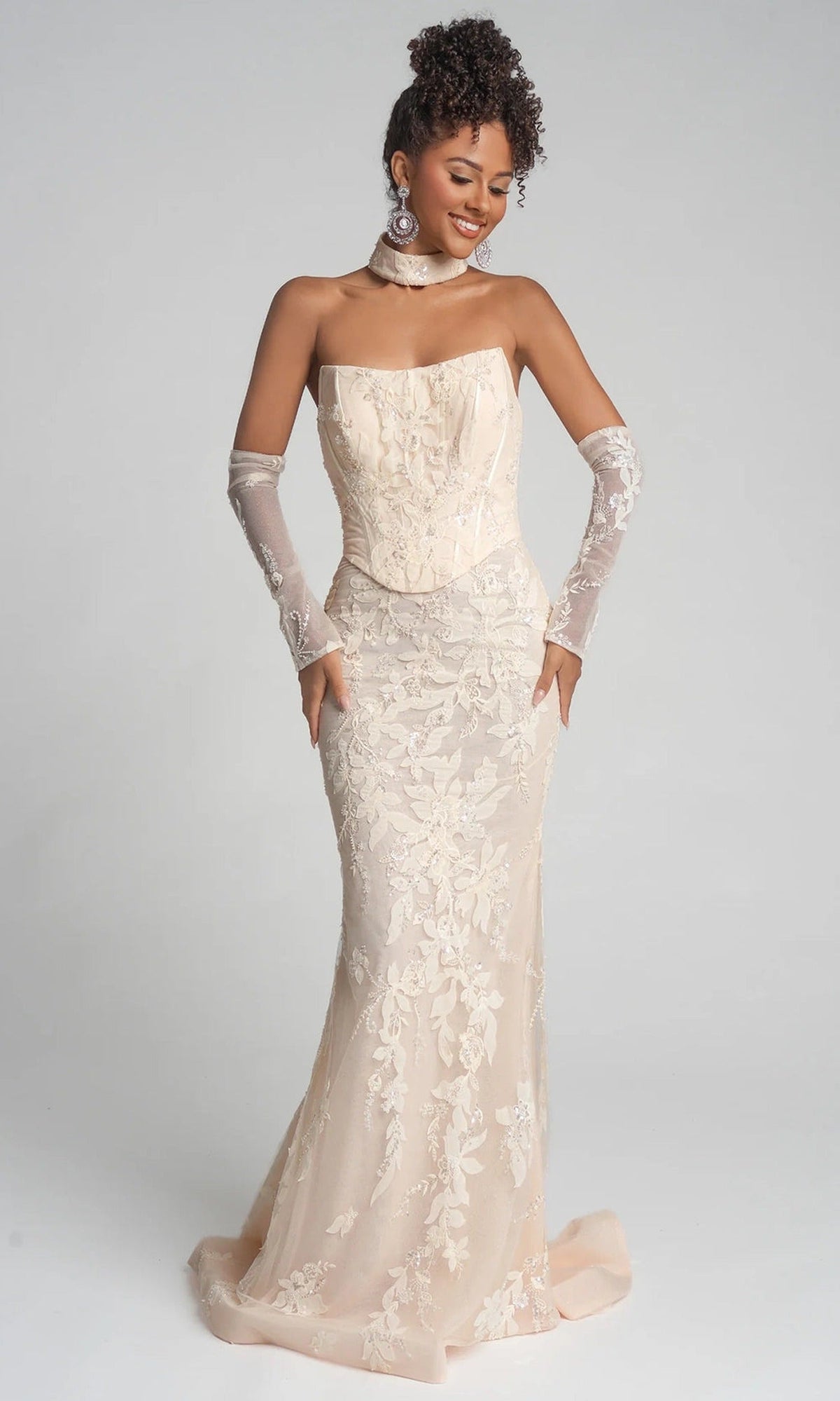 Portia and Scarlett PS26005 - Embroidered Floral Scoop Neck Dress