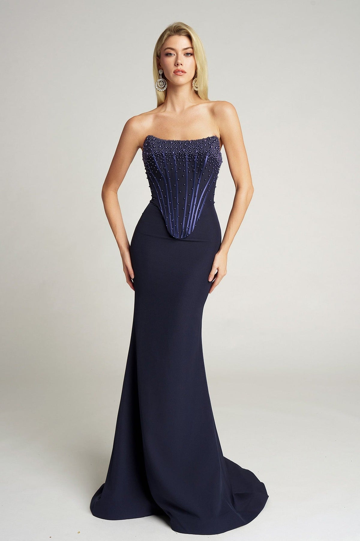 Portia and Scarlett PS26008 - Beaded Top Strapless Fitted Dress