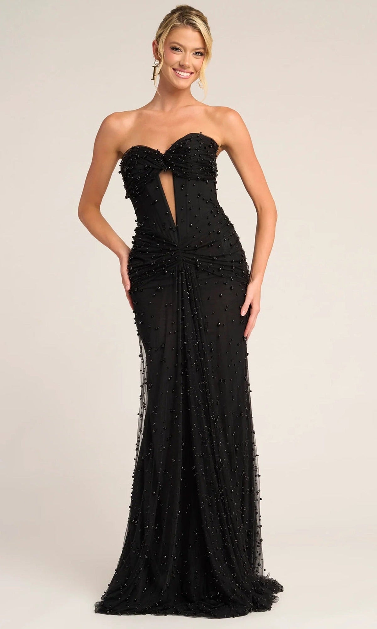 Portia and Scarlett PS26022 - Pearl Beaded Keyhole Ruched Dress