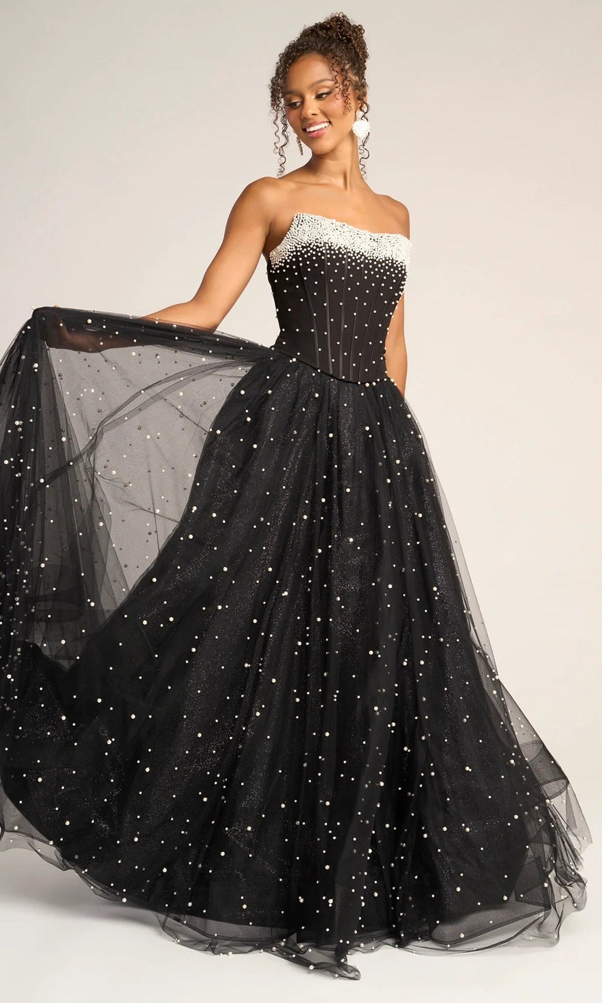 Portia and Scarlett PS26034 - Pearl Embellished Corset Tulle Gown