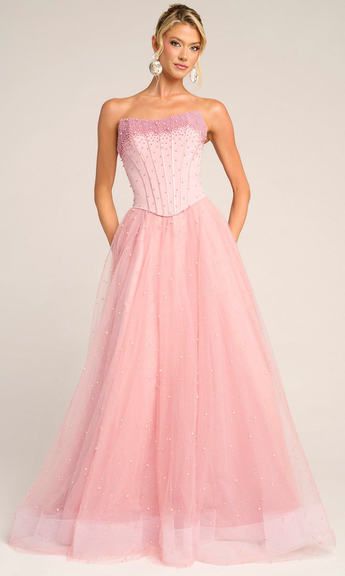 Portia and Scarlett PS26034 - Pearl Embellished Corset Tulle Gown