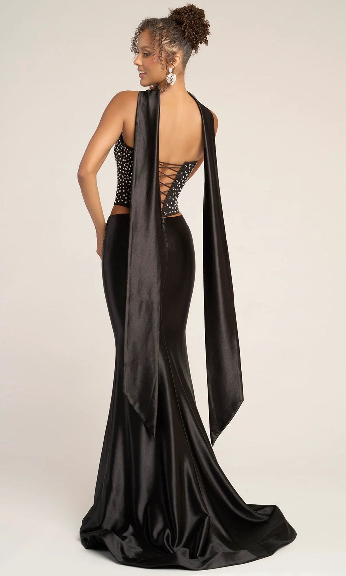 Portia and Scarlett PS26042 - Beaded Crop Top Sheath Dress With Scarf