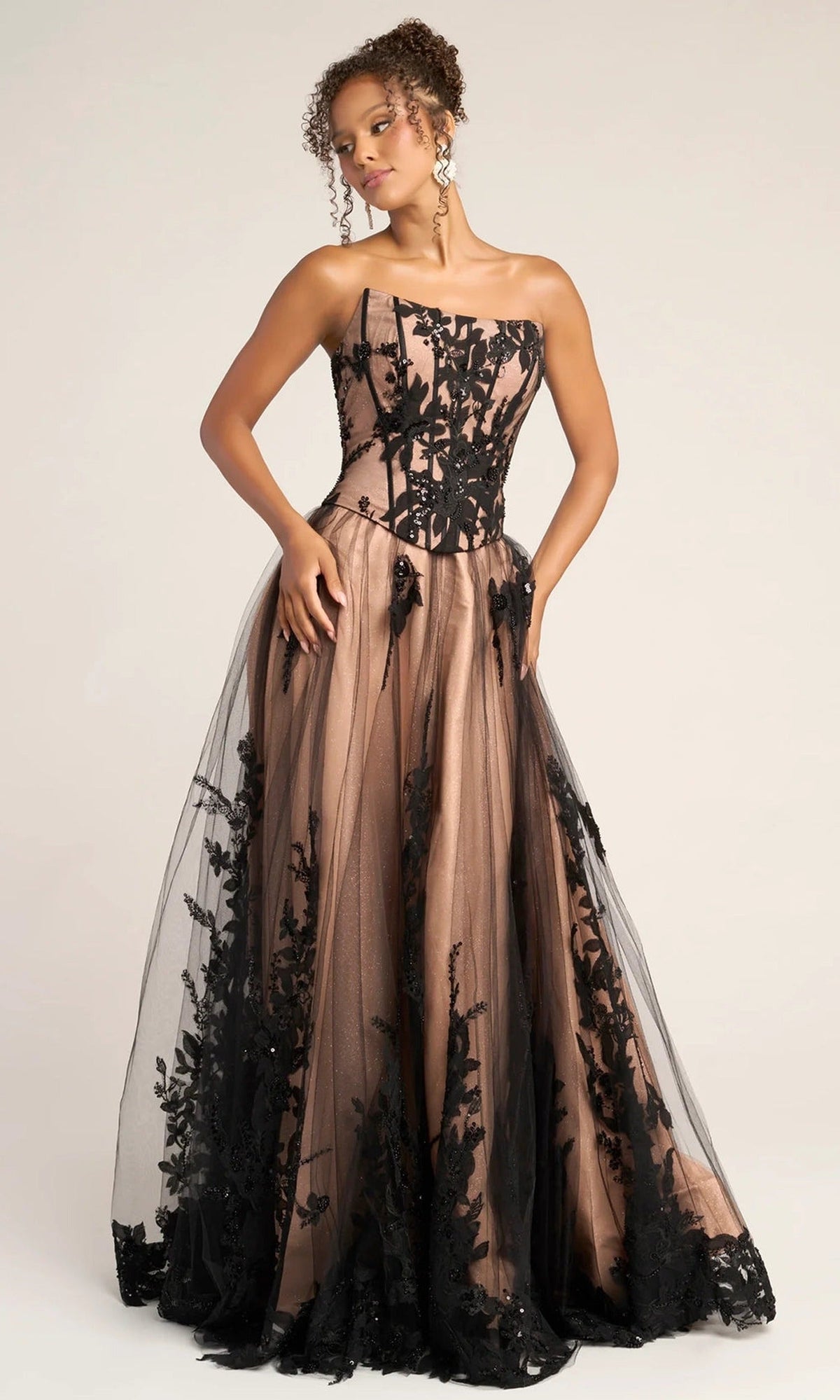 Portia and Scarlett PS26061 - Floral Lace Corset A-Line Prom Dress