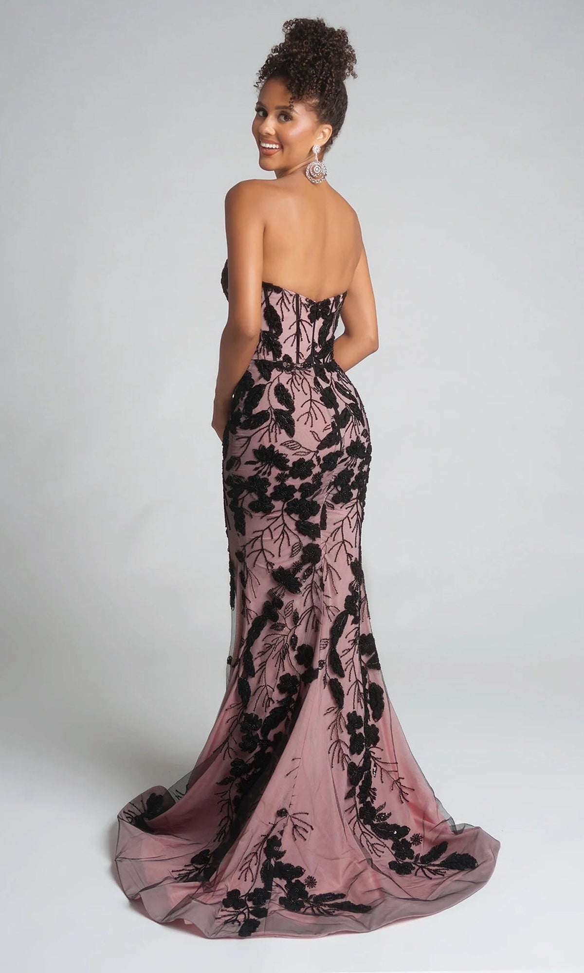 Portia and Scarlett PS26074 - Embroidered Floral Side Slit Gown