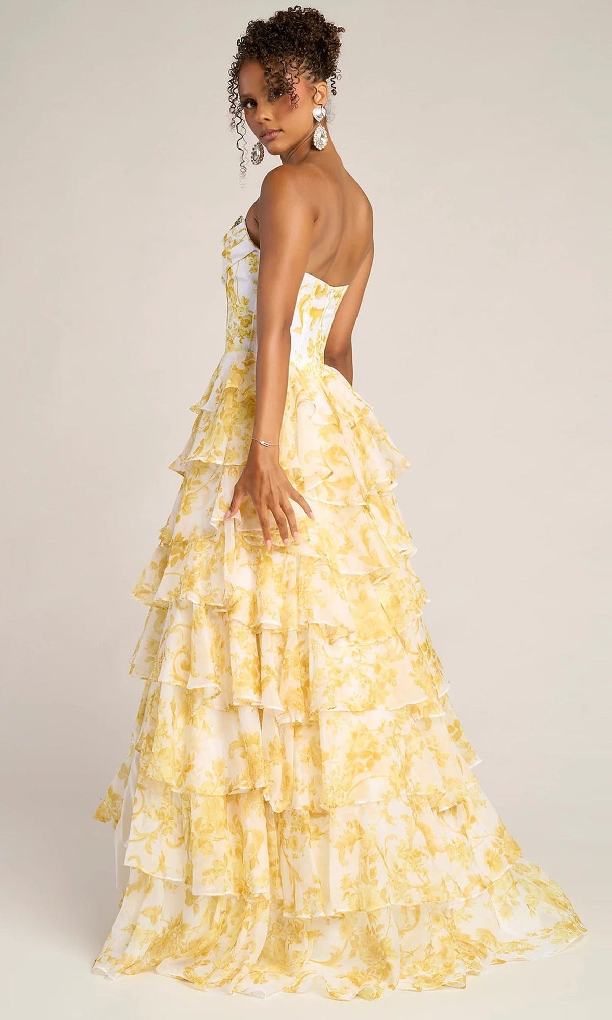 Portia and Scarlett PS26210 - Floral Print Tiered A-Line Gown