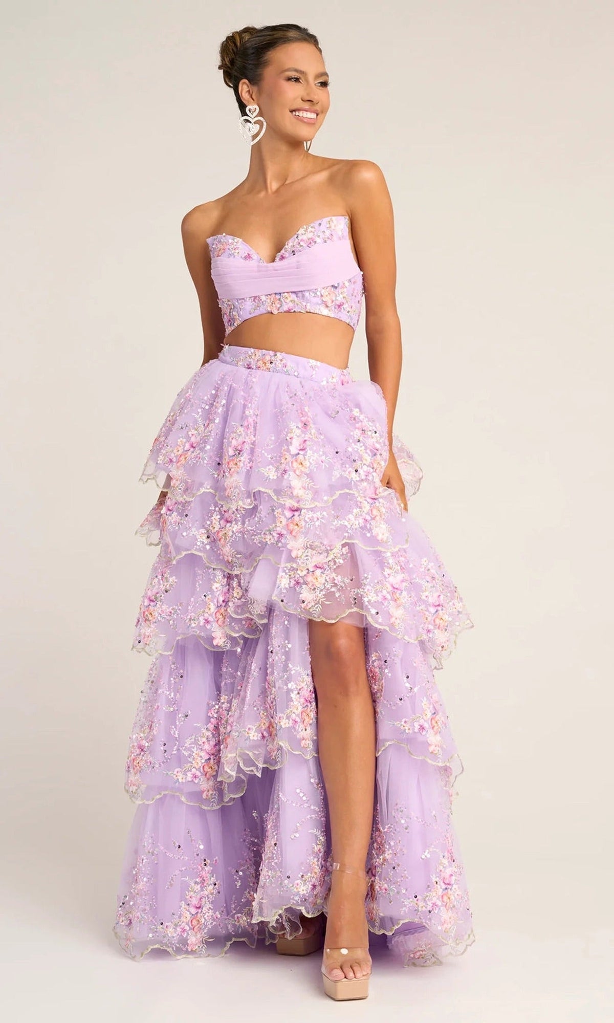 Portia and Scarlett PS26272 - Two-Piece Ruffle Floral Gown