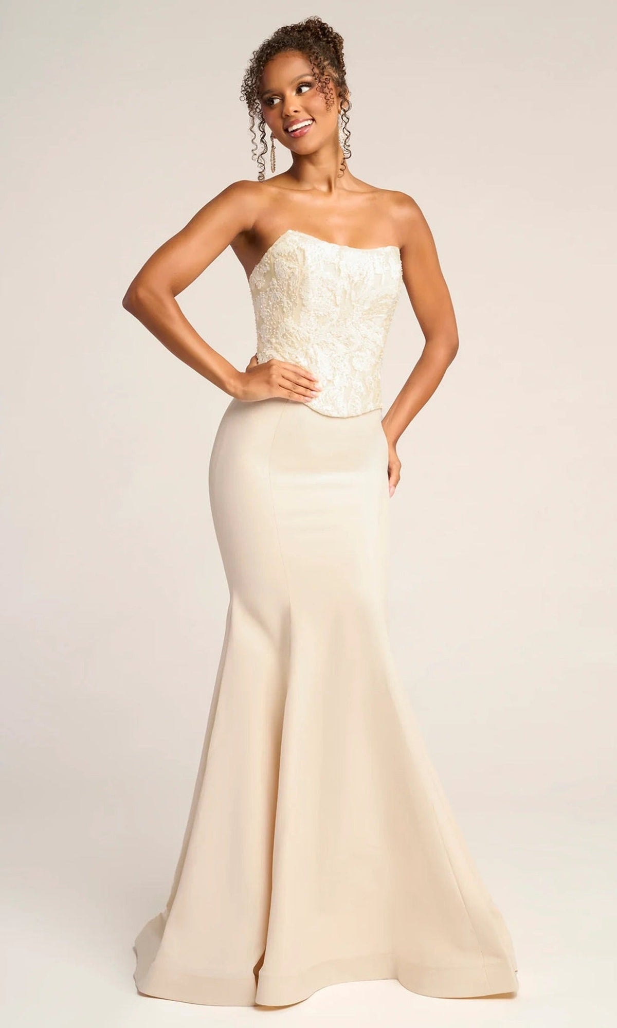 Portia and Scarlett PS26301E - Lace Applique Bodice Trumpet Dress