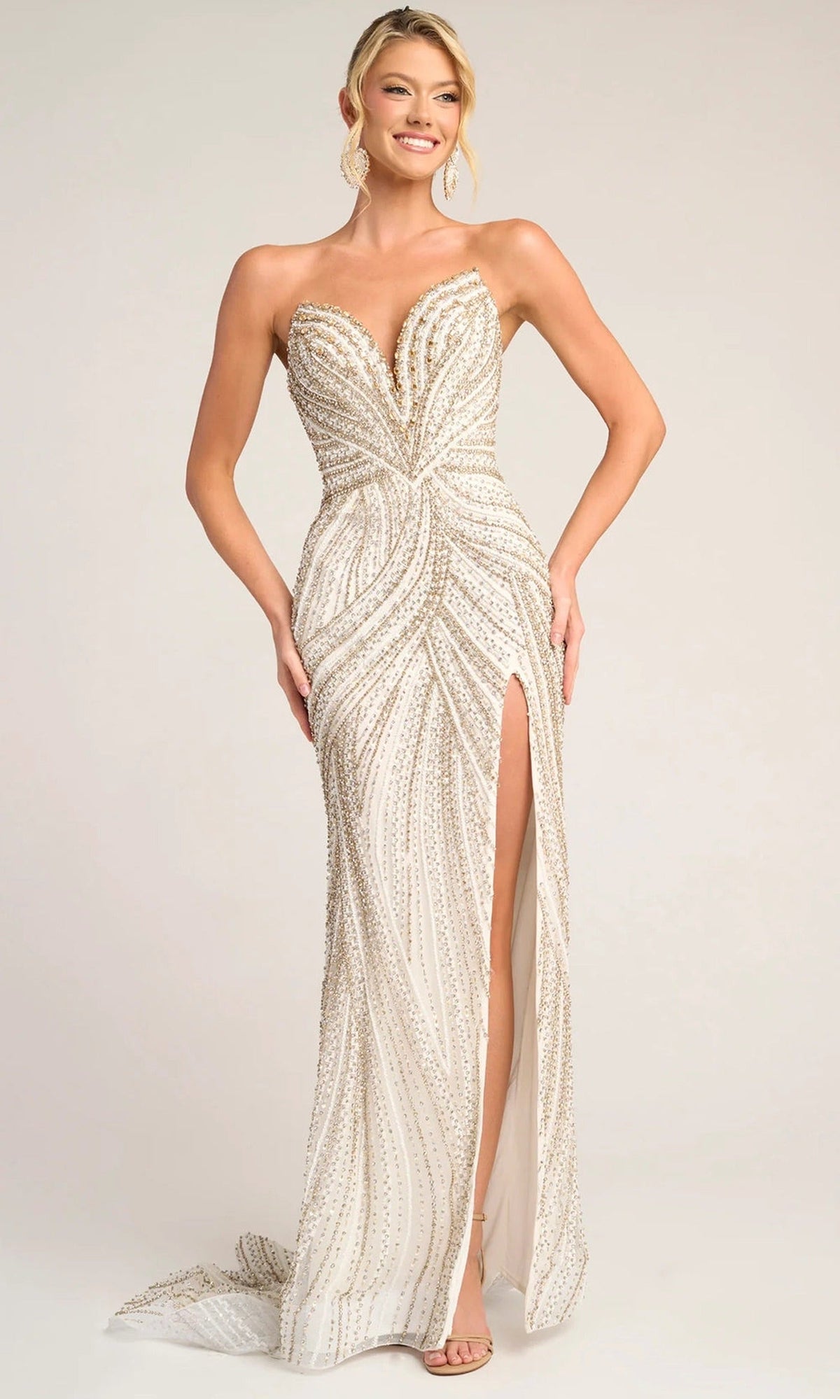 Portia and Scarlett PS26407C - Jeweled Ornate Plunge V-Neck Gown
