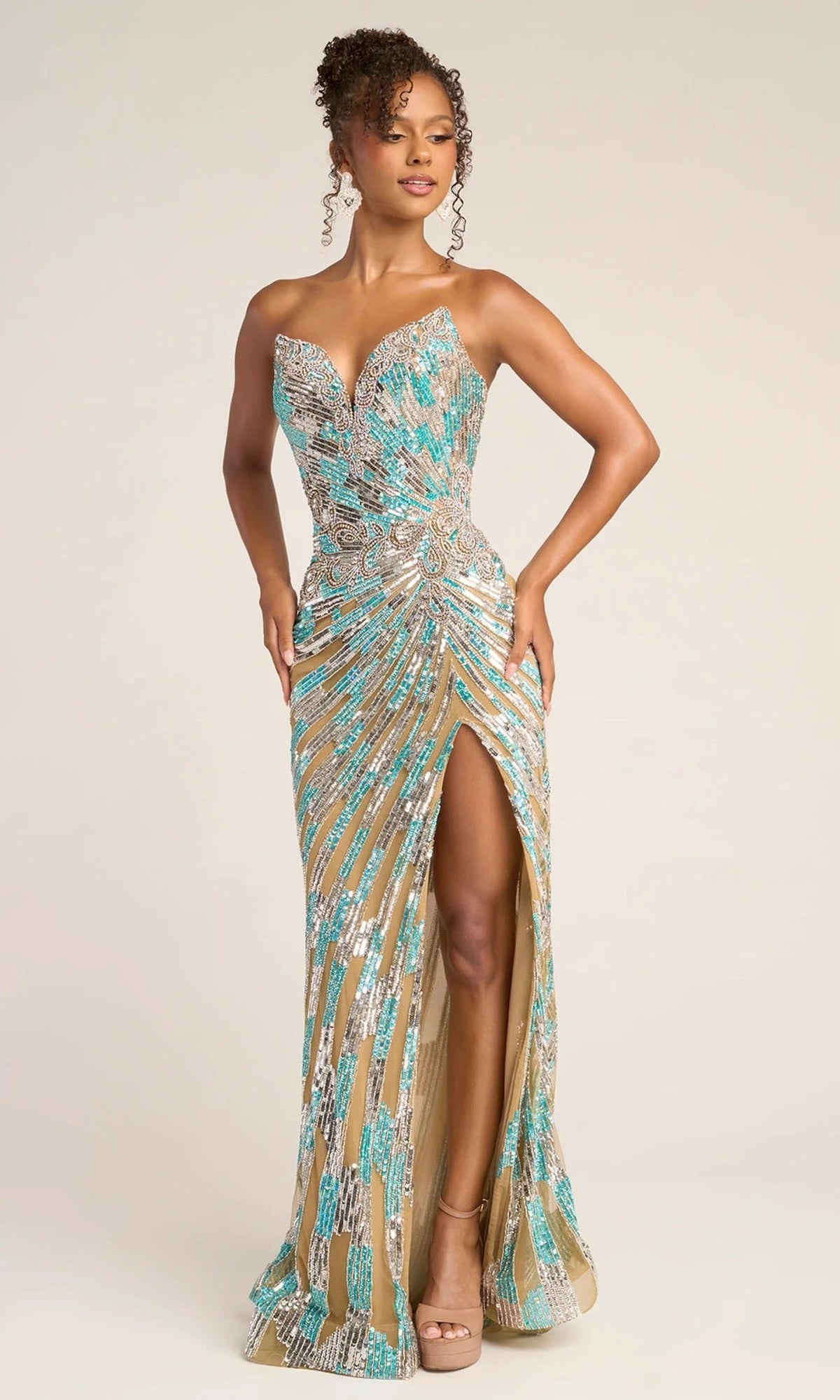 Portia and Scarlett PS26413C - Deep V-Neckline Shimmer Prom Dress
