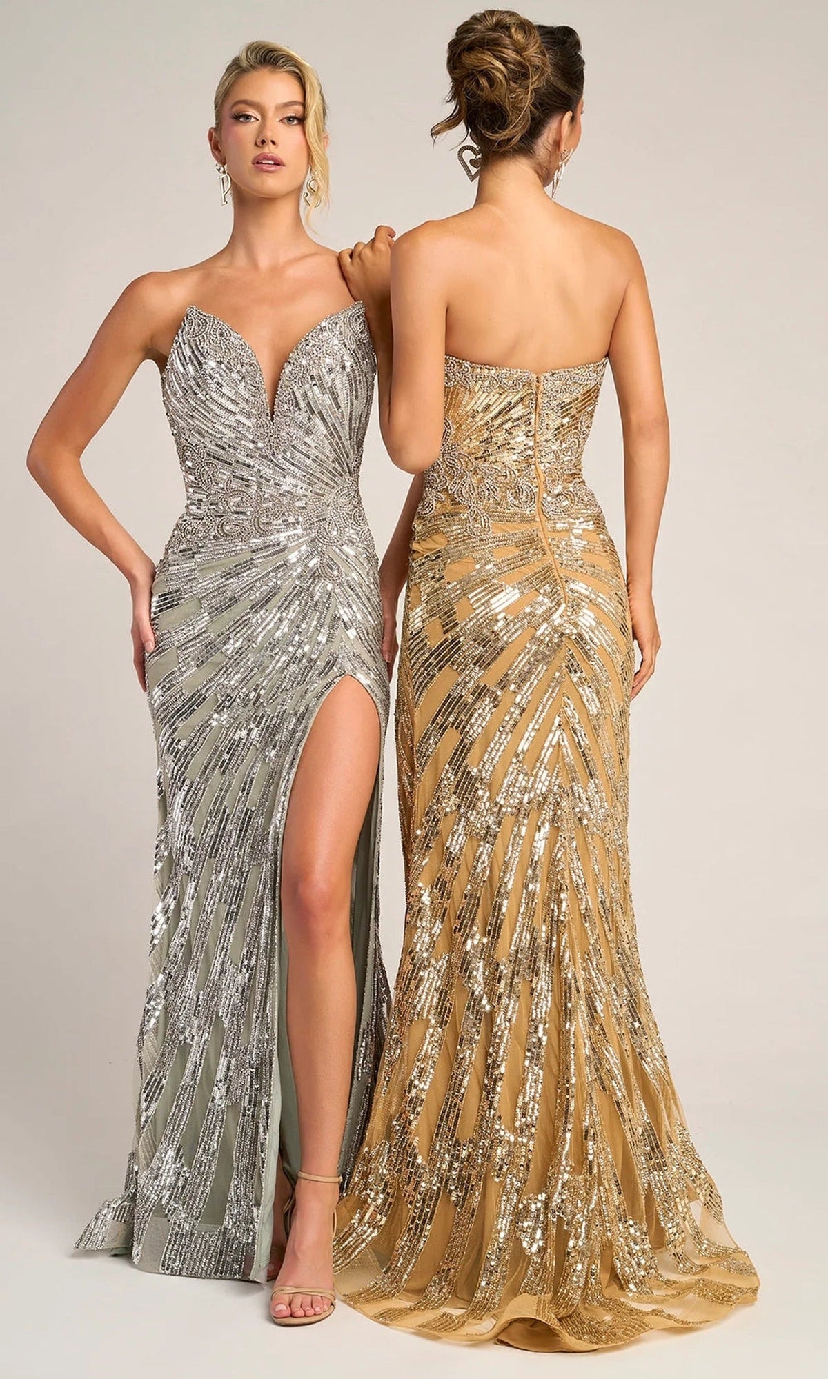 Portia and Scarlett PS26413C - Deep V-Neckline Shimmer Prom Dress