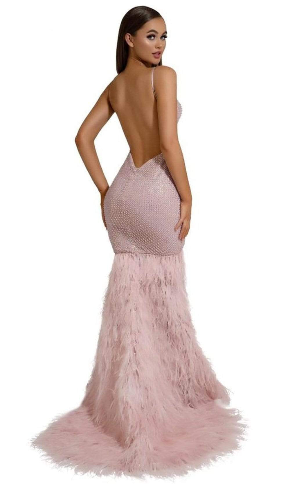 Portia and Scarlett - PS6826 V Neck Feathered Dress - detail view
