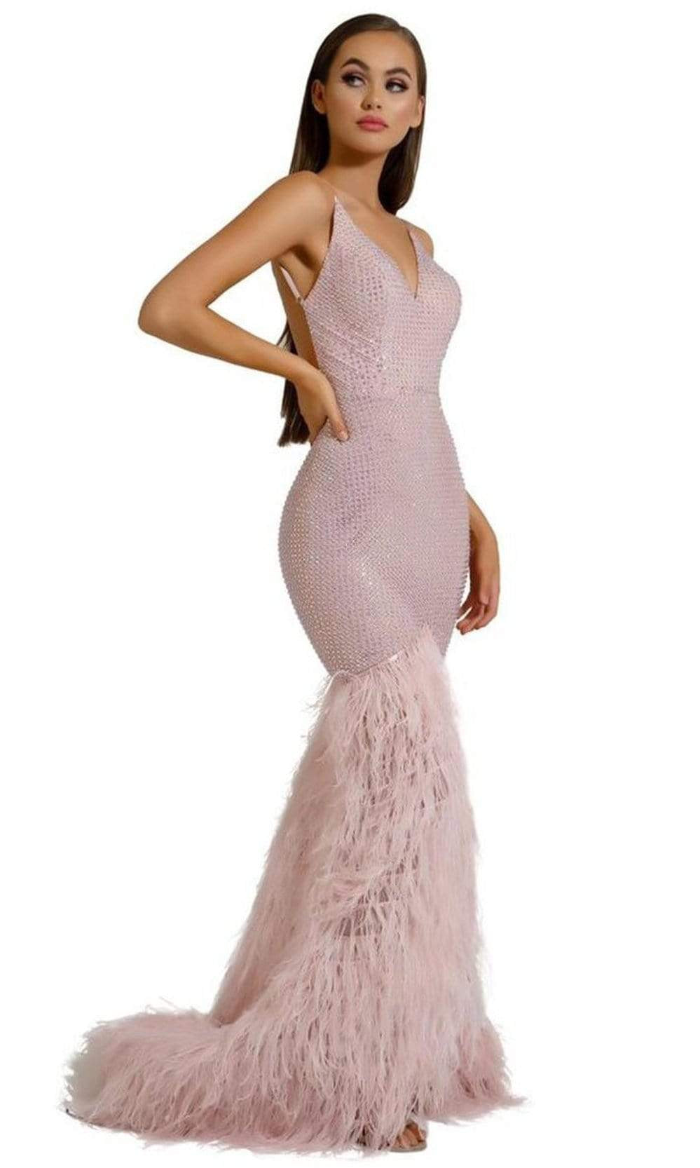 Portia and Scarlett - PS6826 V Neck Feathered Dress - view 4