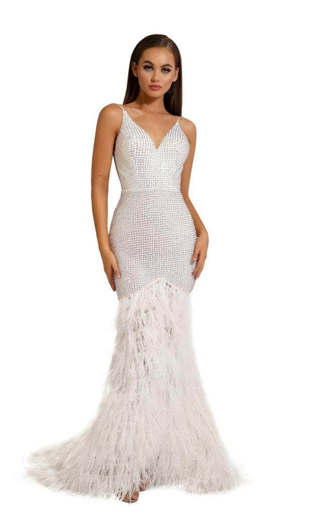 Portia and Scarlett - PS6826 V Neck Feathered Dress - view 5