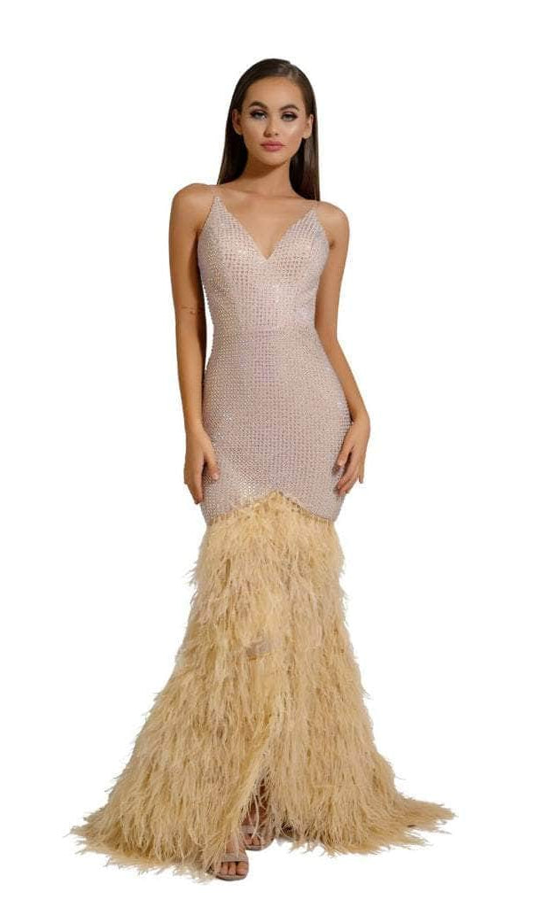 Portia and Scarlett - PS6826 V Neck Feathered Dress - view 9