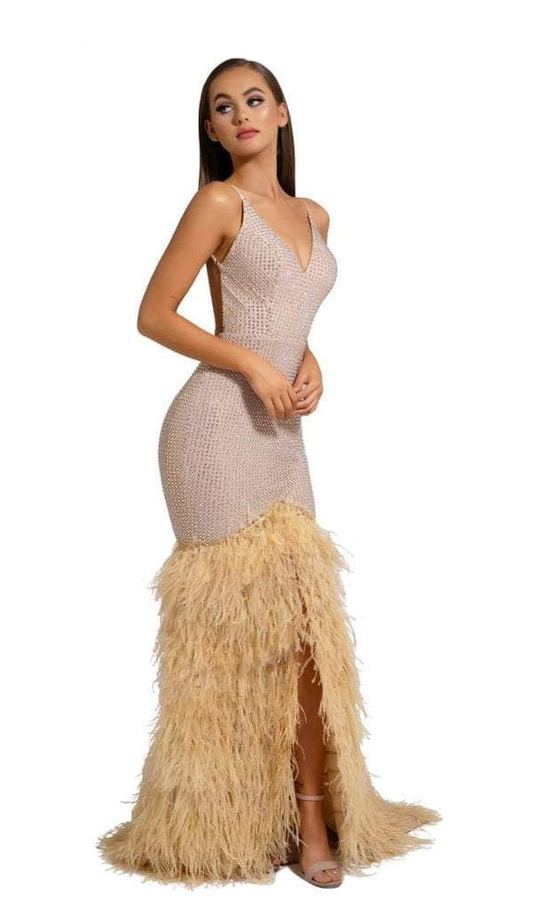 Portia and Scarlett - PS6826 V Neck Feathered Dress - view 11