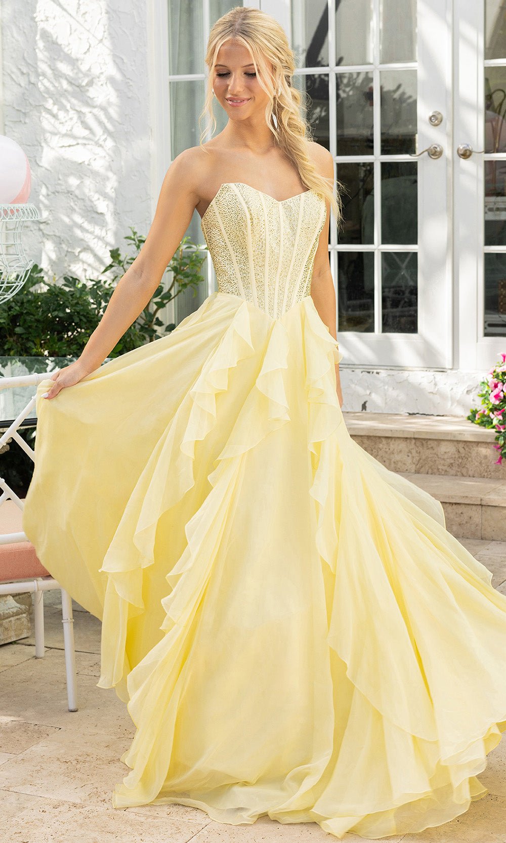 Portia and Scarlett XO174 - Corset Ruffle Overlay Prom Gown - Silhouette Dresses