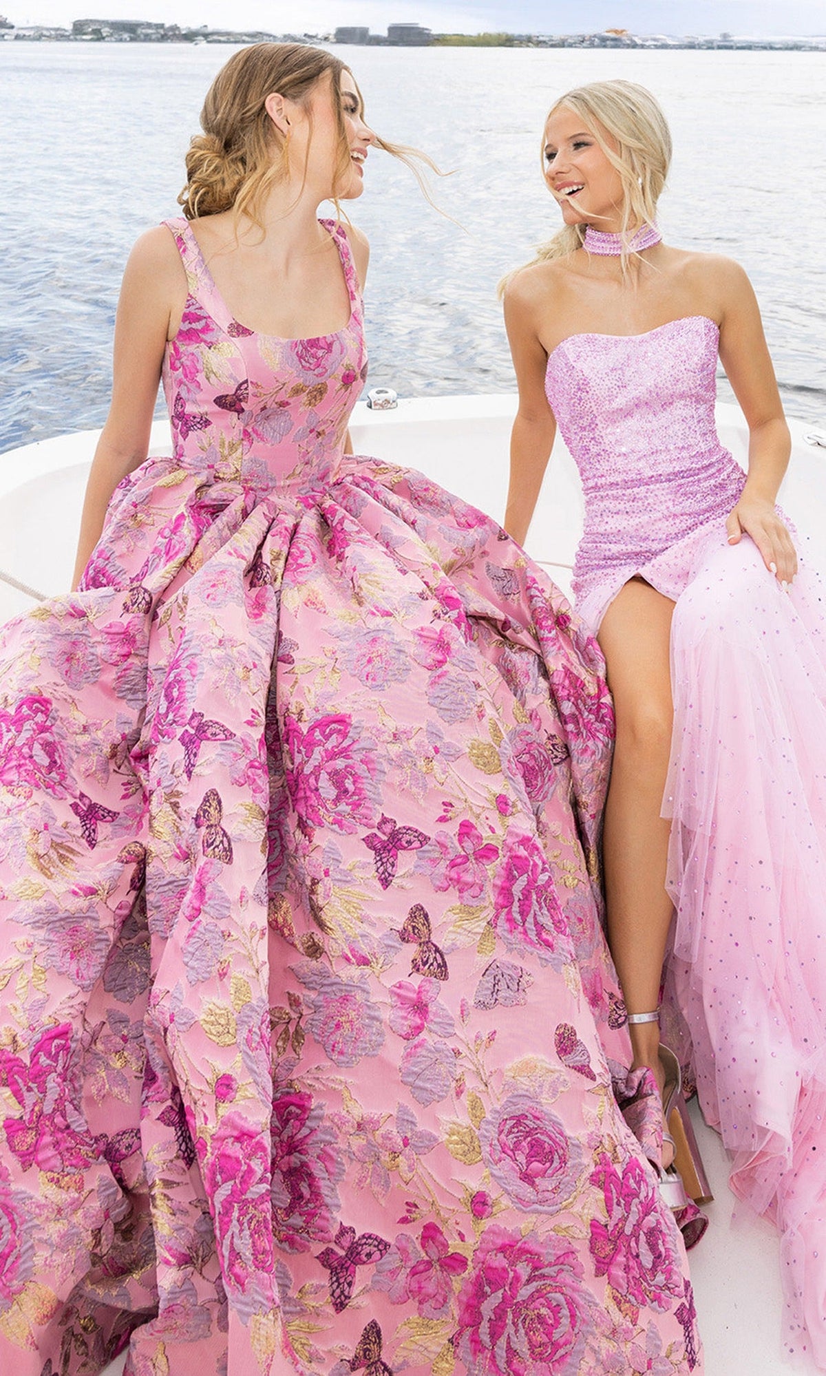 Portia and Scarlett XO188 - Square Neckline Floral Print Ballgown