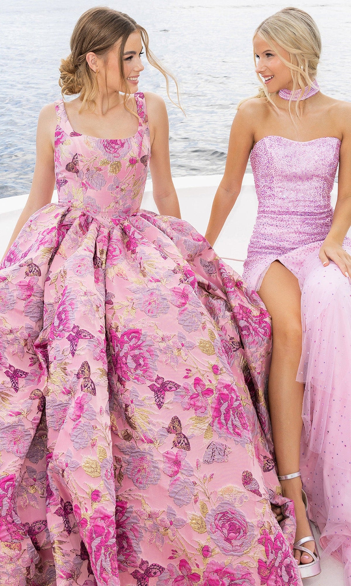 Portia and Scarlett XO188 - Square Neckline Floral Print Ballgown