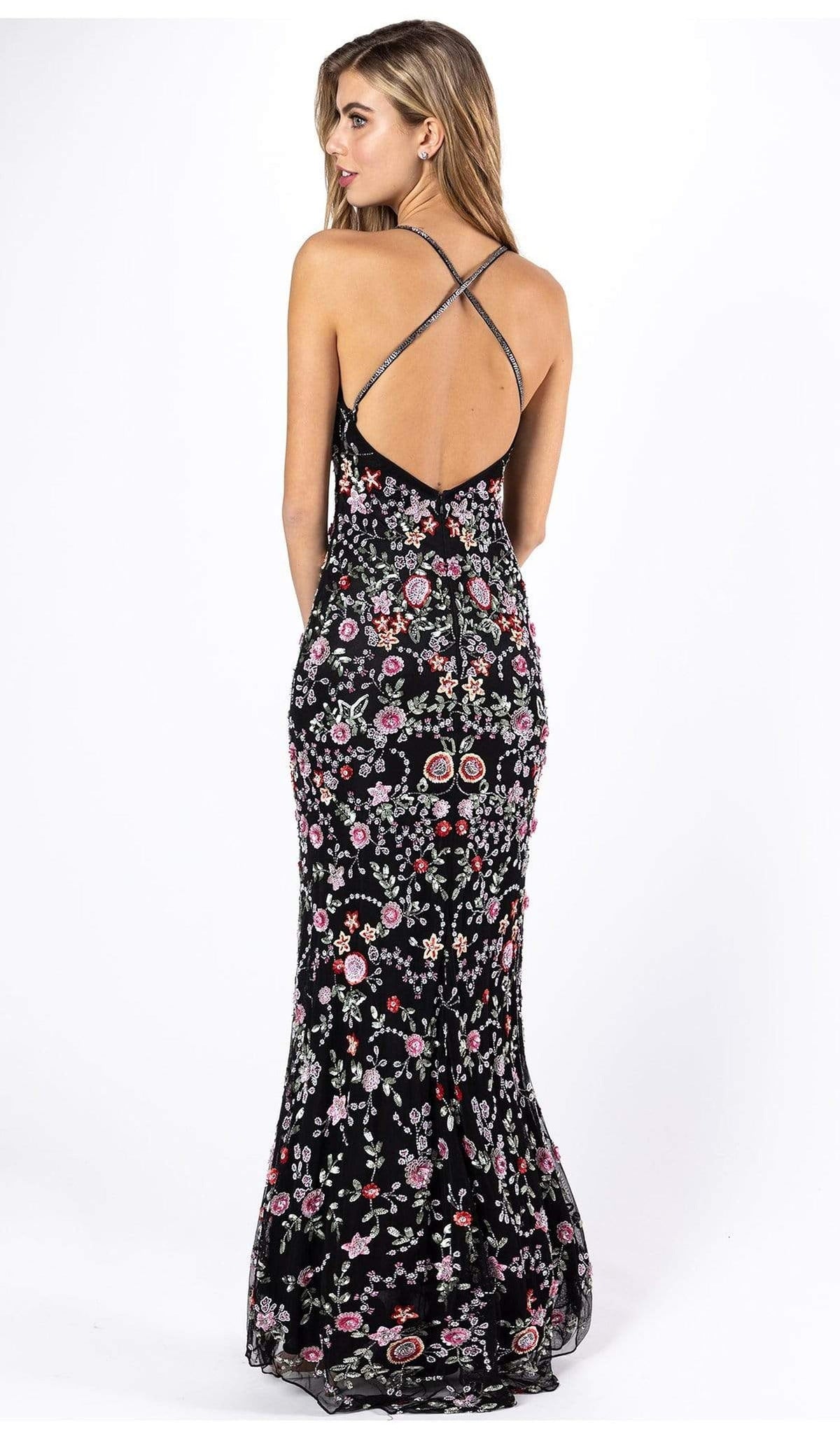 Primavera Couture - 3073 Beaded V-neck Sheath Dress With Slit